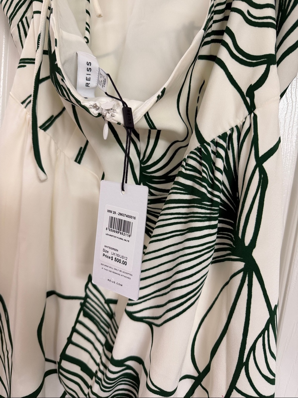 REISS Maxi  Dress. NEW w Tags. Green / White Halter - Picture 5 of 9